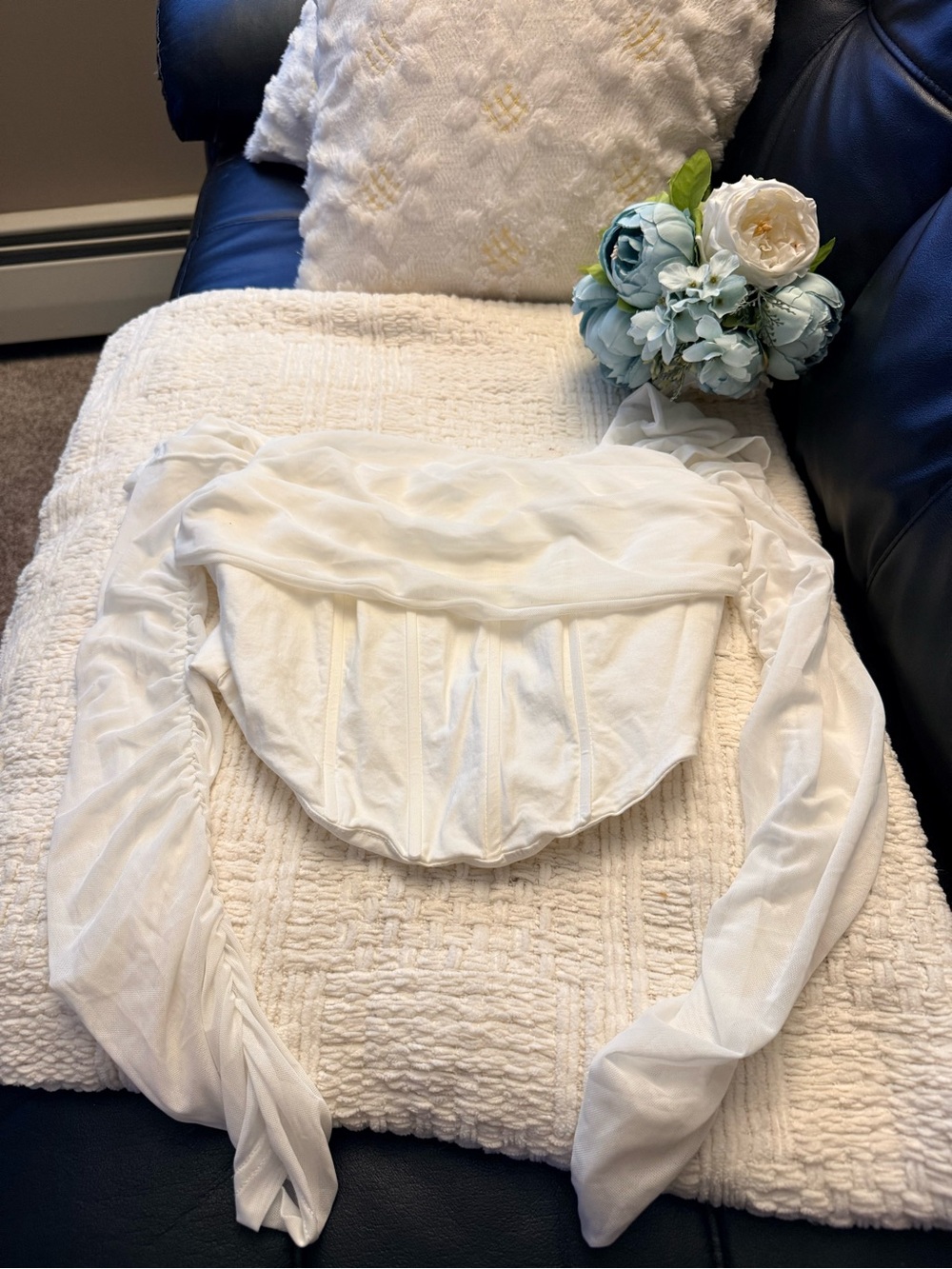 Amazon White Off-Shoulder Long Sleeve Crop Top